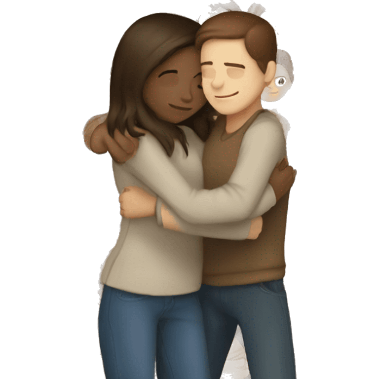 dark brown hair boy hugging light brown hair girl emoji