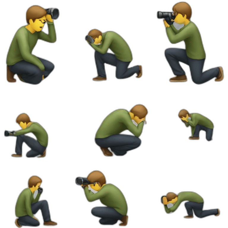 person crouching using a spy glass emoji