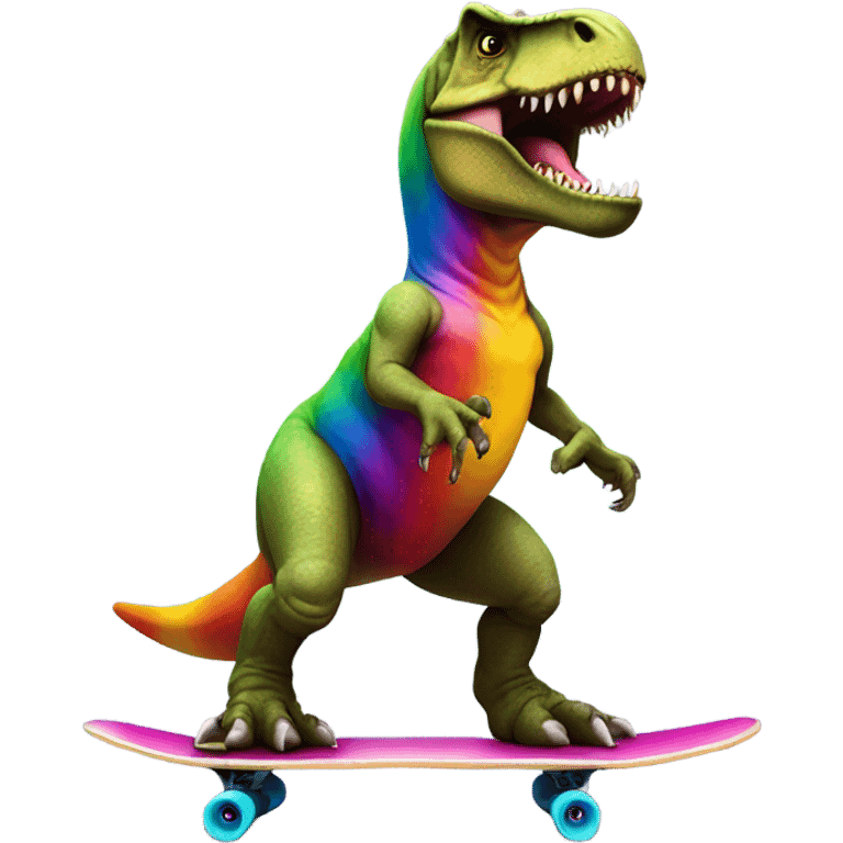 T. rex on a rainbow skateboard  emoji