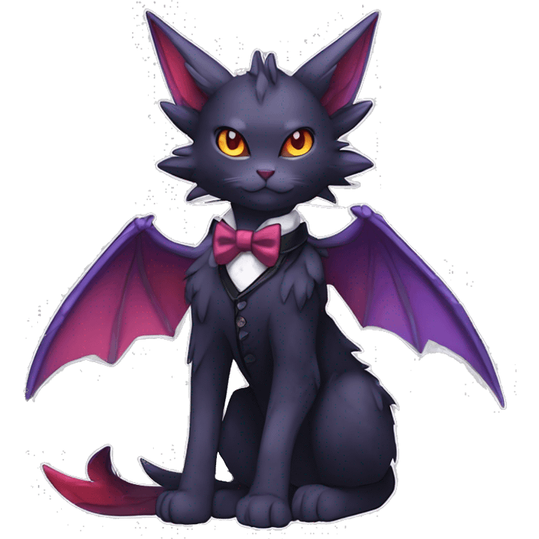  Cool cute edgy cartoon black purple red ethereal fantasy beautiful elegant nargacuga-Noivern-cat-Fakemon collar harness bow tie and bracers full body emoji