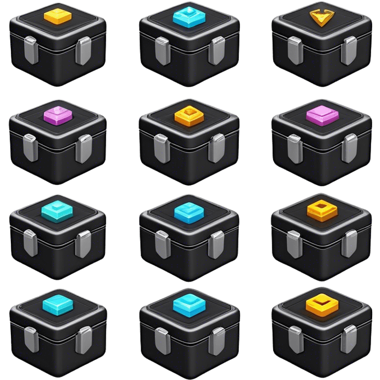 Clash of Clans aesthetic: Cinematic Playful Sci-fi Loot Crate Emoji, rendered in a 3D vector-style similar to standard emojis with minimal shading and bold, simplified shapes. A compact, futuristic storage box with sleek metallic panels and digital accents, softly glowing with a cosmic treasure charm. Simplified yet unmistakably iconic, highly detailed and consistent, glowing with a soft radiant shine and high gloss. Stylized with a touch of intergalactic mystery and a soft glowing outline, capturing the essence of a futuristic reward chest with a friendly, playful allure! emoji