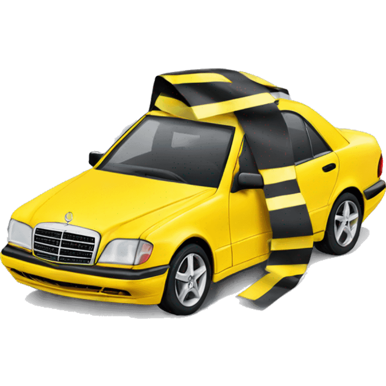 Mercedes covered with black and yellow tape emoji