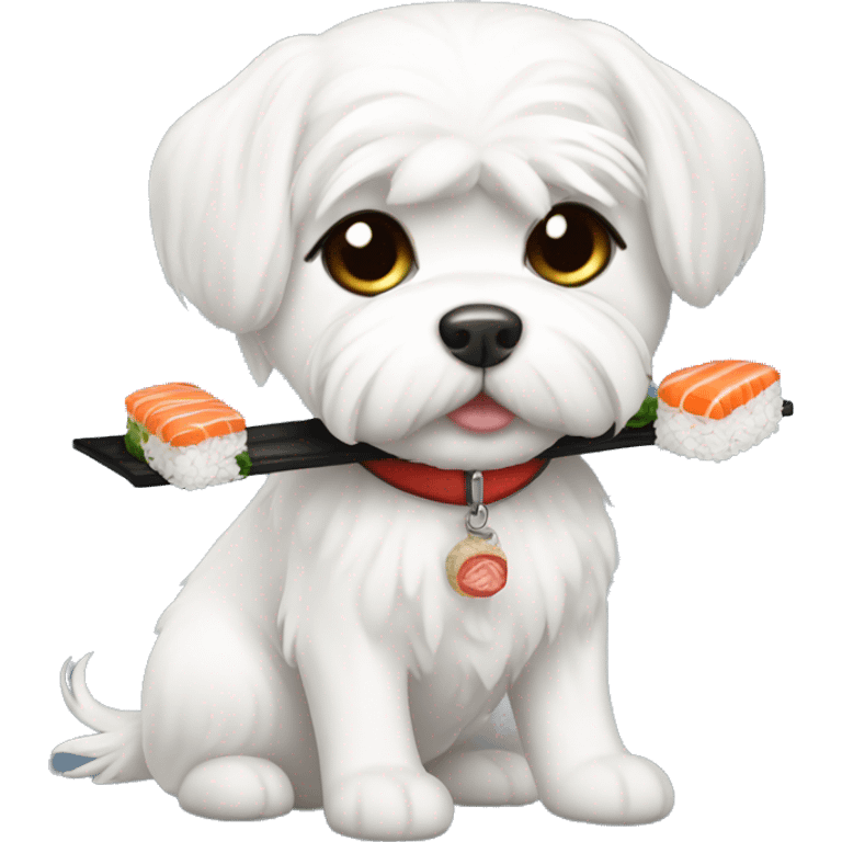 short hair maltese with sushi emoji