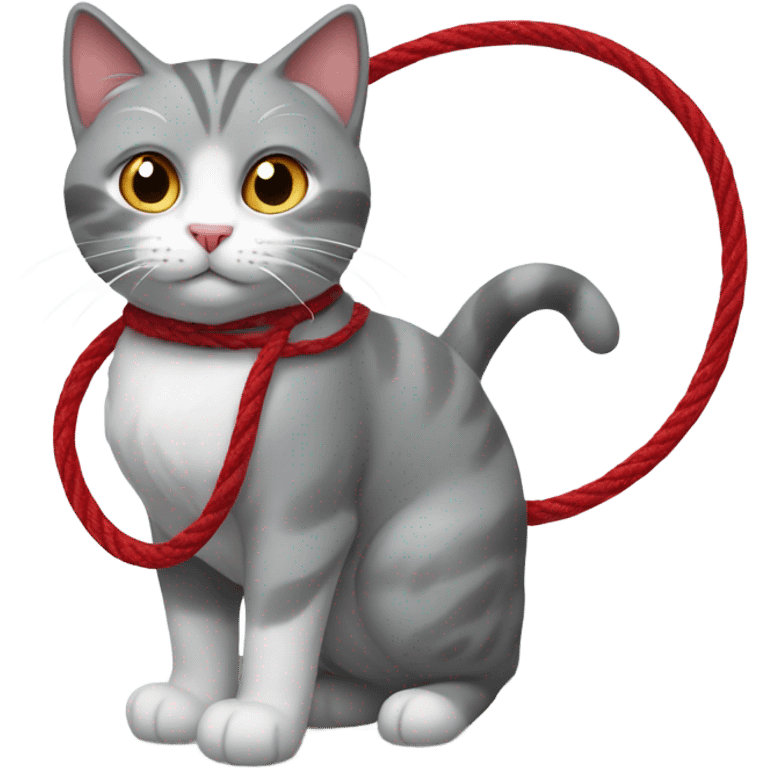 Cat gray and white with lazo red emoji