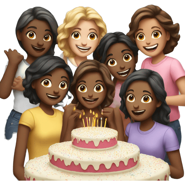 many girls who celebrating with cake emoji