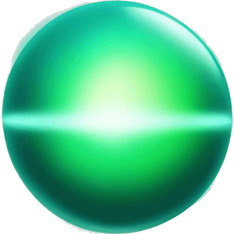 Generate an emoji of a circular glowing orb with an aqua-green gradient center and a dark green border. The orb should emit soft, white light streaks radiating outward emoji