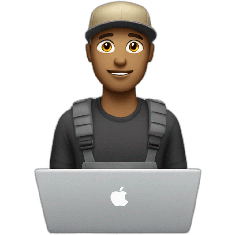 dark blonde guy wearing a cap with a mac book pro emoji