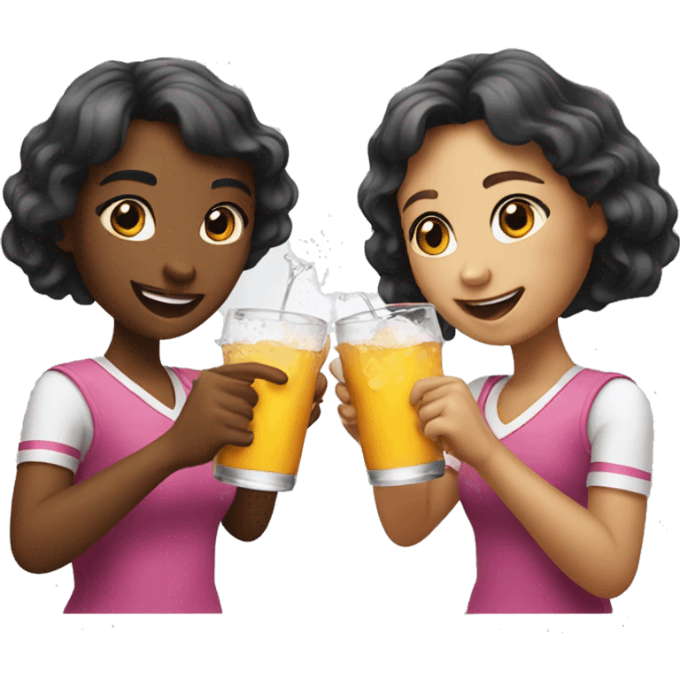 Two girls cheersing a drink emoji