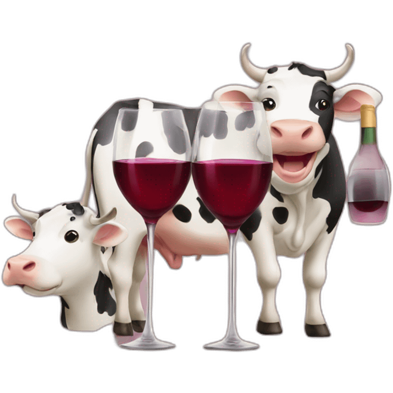 Three smiley cows drinking wine emoji