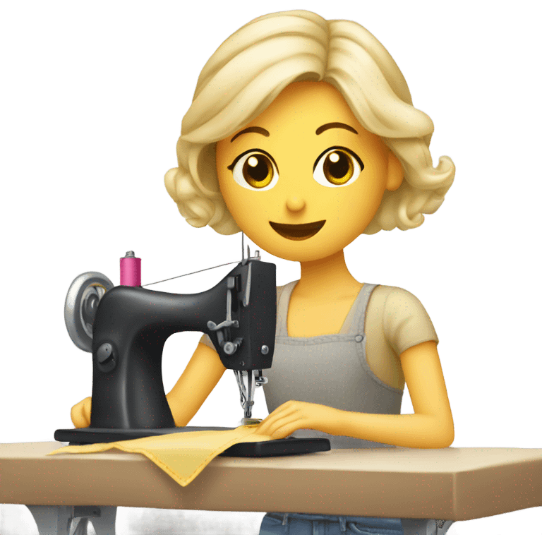 Blonde Girl sewing on a sewing machine emoji