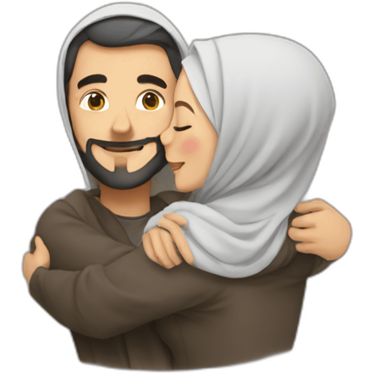 Hijab women and handsome man hug emoji