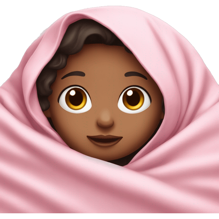  dark brunette cute girl under a baby pink blanket  emoji