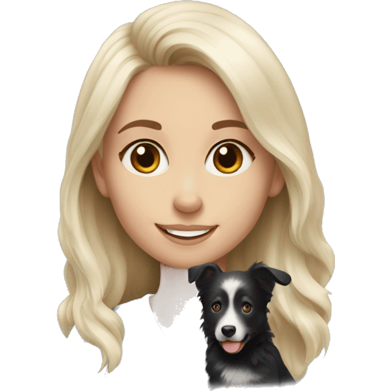 Pale blonde girl with black Australian shepherd puppy emoji