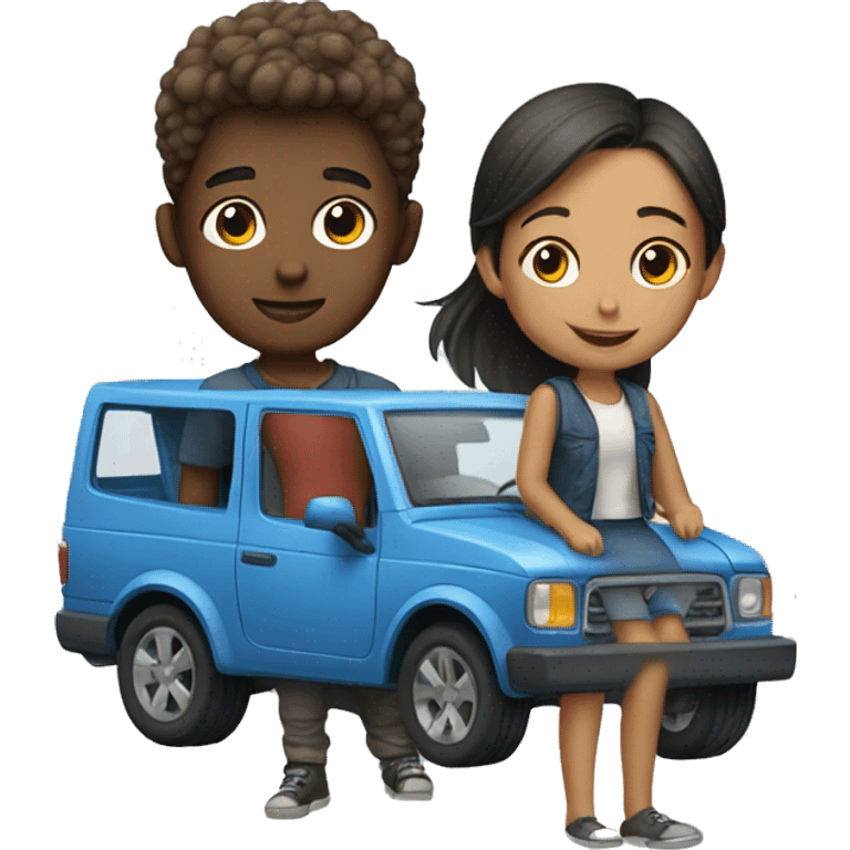 girl and boy with vehicle emoji