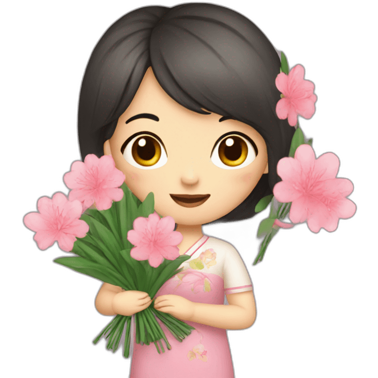 cute Chinese girl with bouquet emoji