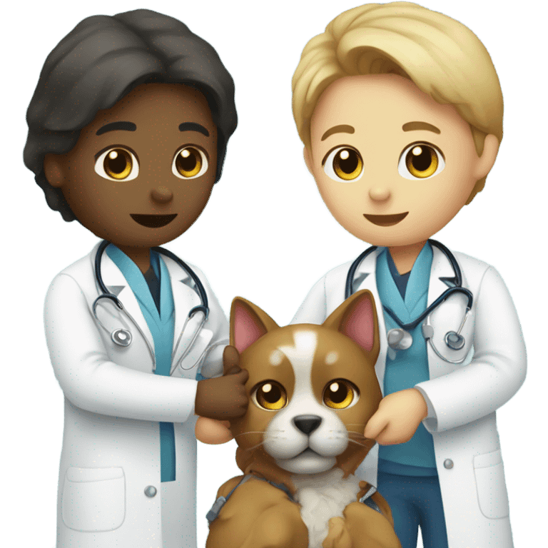 doctor cat treating a dog patient emoji