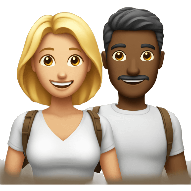 two people one male and one female excited of going on a vacation and thinking of different modes of travel and tickets emoji