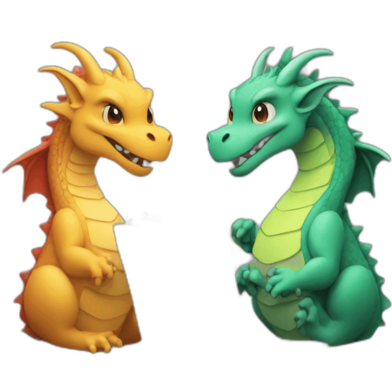 two dragon friends different colors looking at a laptop emoji