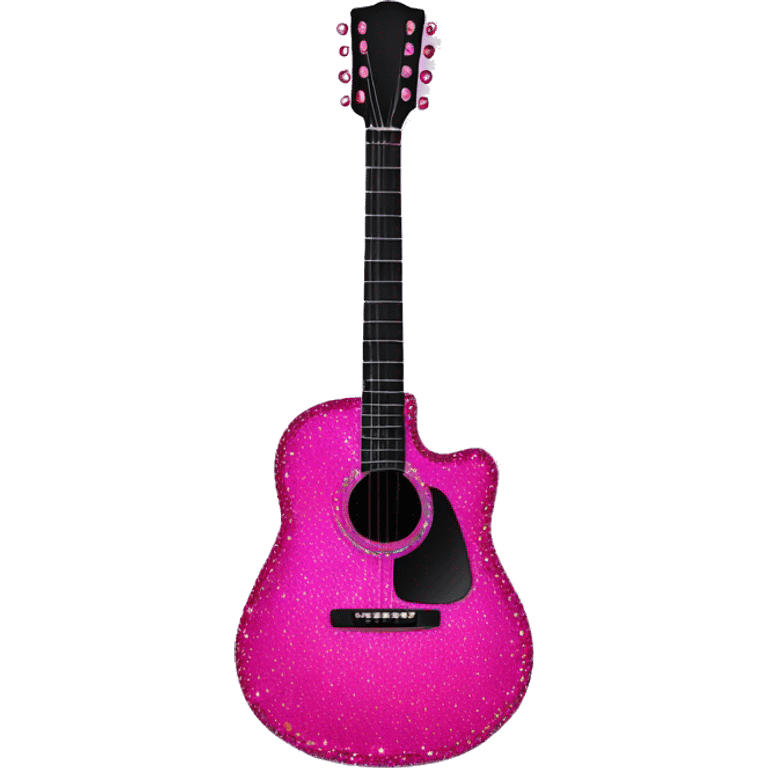 Realistic neon pink to black acoustic guitar with sparkly shiny glitter and diamonds on it. emoji