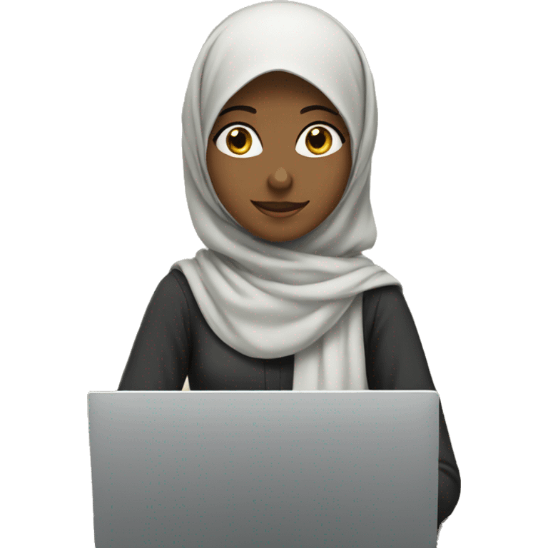 girl in hijab sitting at laptop emoji