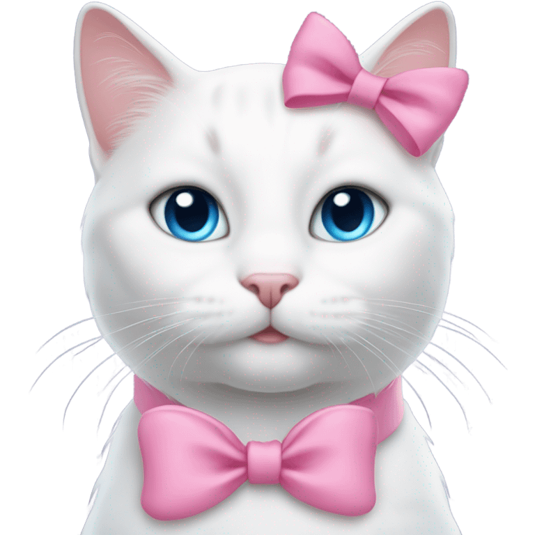 blue eyed white cat with pink bow on top of head and pink bow around neck emoji