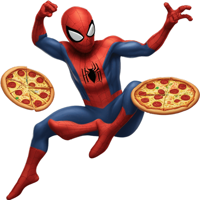 spider-man swinging with pizza emoji