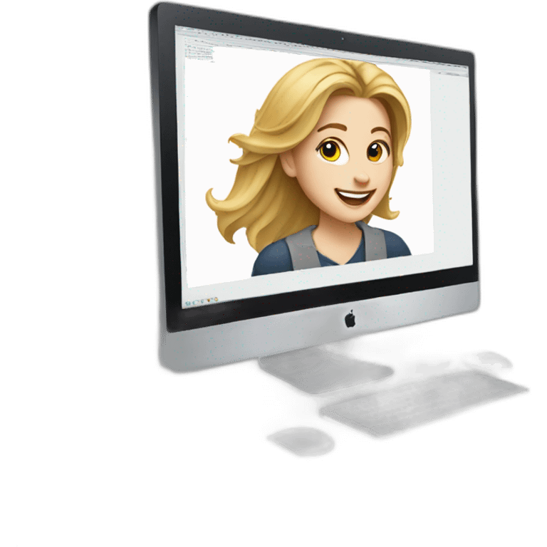 A young white woman enthusiastic artist and behind her computer emoji