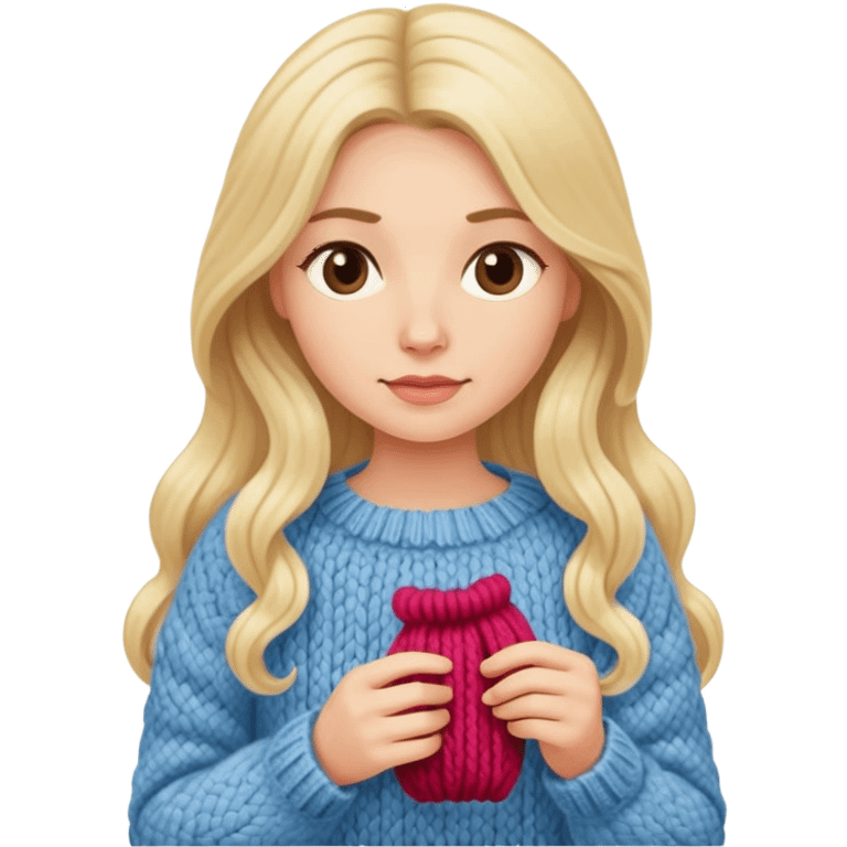 Blonde long hair lady knitting a sweater emoji