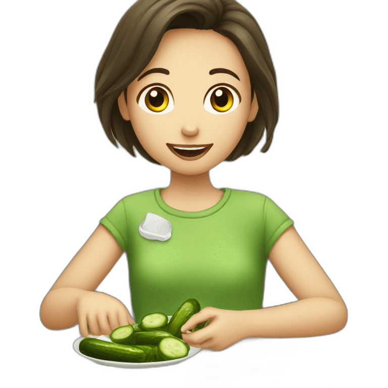 Girl eating pickles with yogurt emoji