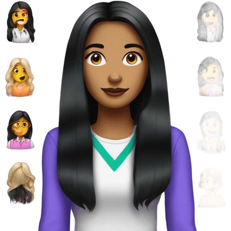 Tanned woman with long black hair dressed in Y2K preppy hair, makeup, and neon attire emoji