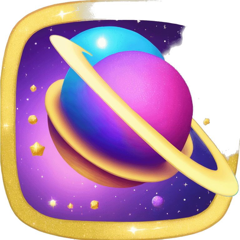 sparkly glittery blue purple and pink gradient planet with a yellow cheesey saturn ring emoji