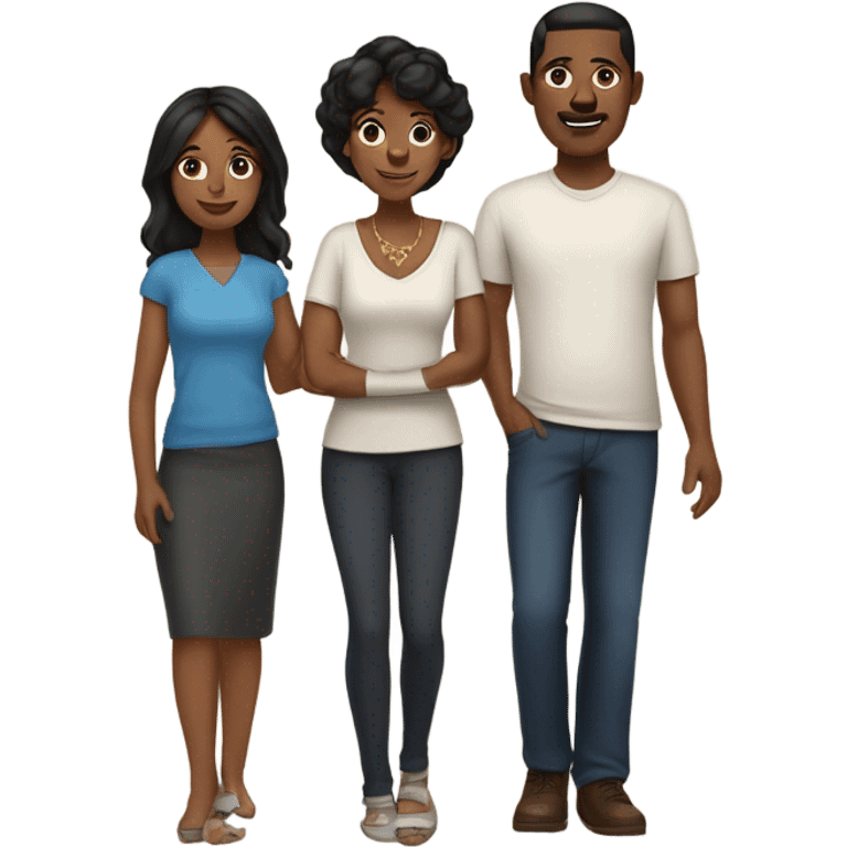 Brown skin black hair family of 4, wife husband son and daughter emoji