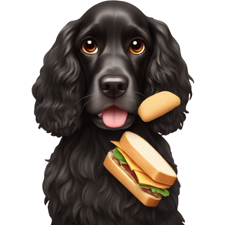 Schwarzer Cockerspaniel mit Sandwich  emoji