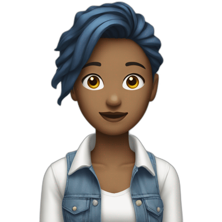 girl wearing a white shirt under a white vest with blue baggy jeans emoji