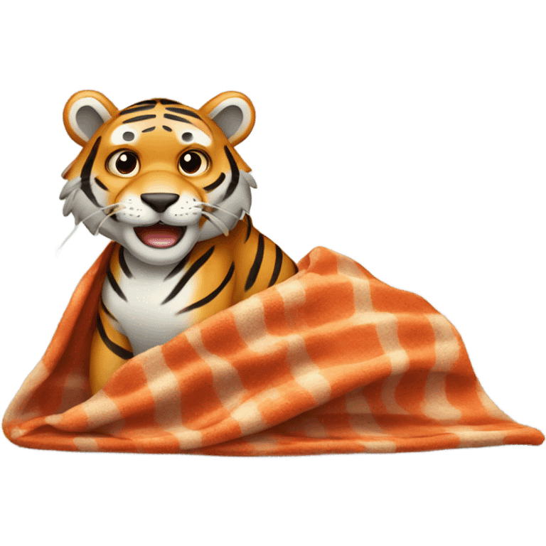 Shivering tiger with blanket emoji