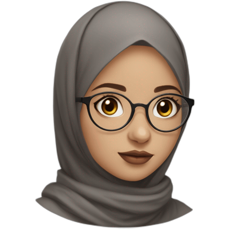 Black hijab white fair skin girl brown eyes wearing round circular metal glasses no make up big cheeks almond eyes pink lips emoji