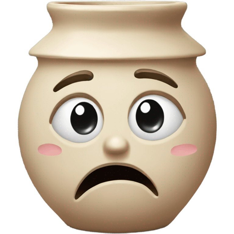 A ceramic pot with a crying face  emoji