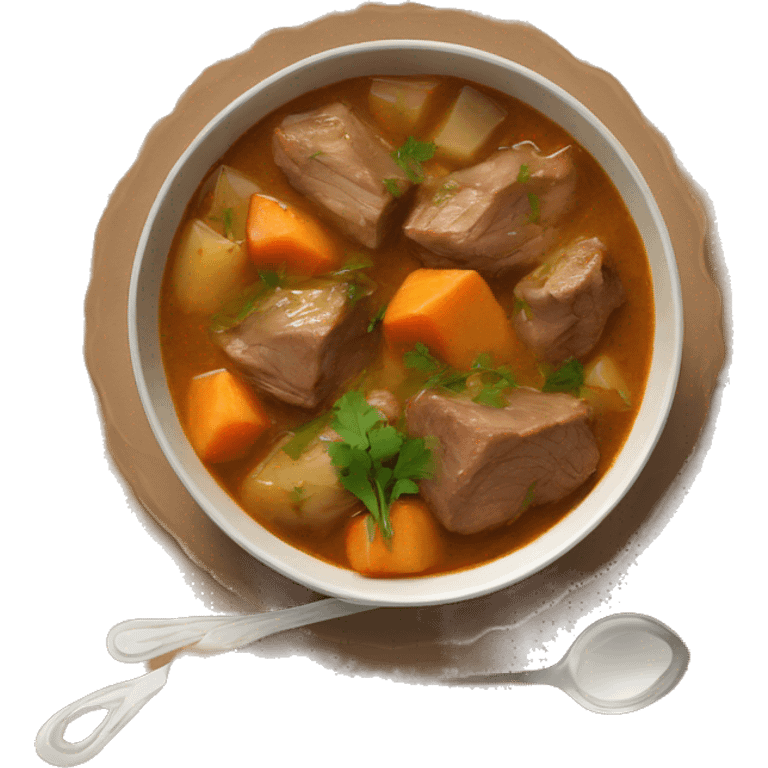 A dish of lamb stew (Pakistani) garnished beautifully, from a top. emoji