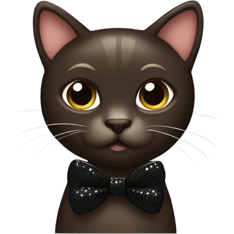 a dark brown cat with black glitter bow emoji