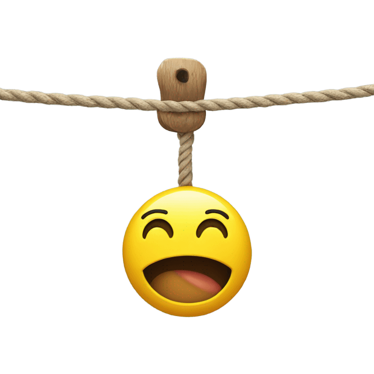 Yellow surprised emoji hanging from a rope  emoji