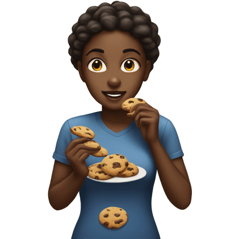 Black girl eating chocolate chip cookie emoji