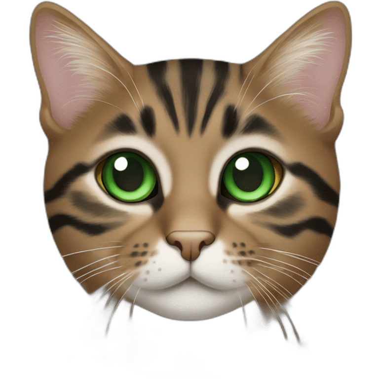 tabby cat black brown white with dark green eyes  emoji