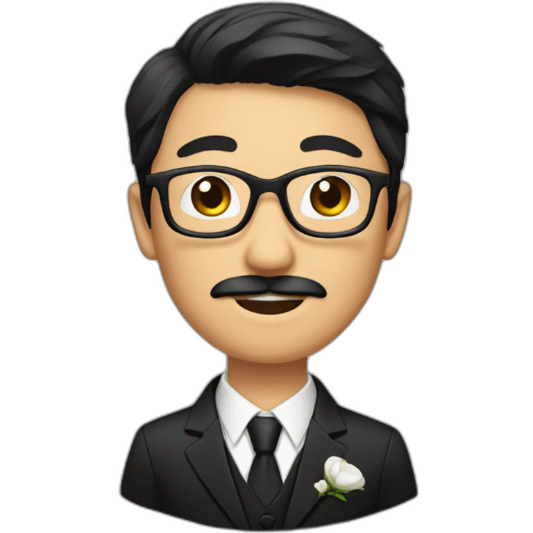 an asian groom with mustache with glasses with a black suit emoji