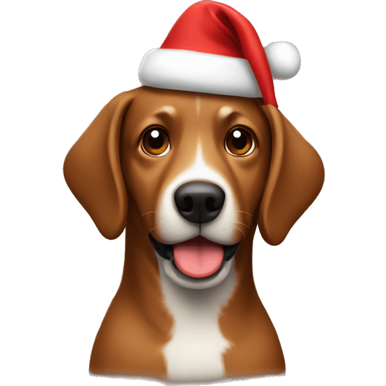 Brown dog with Christmas hat emoji