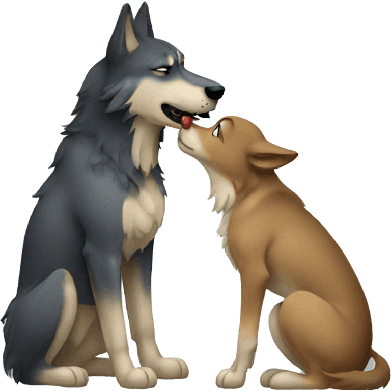 Dog kissing a wolf emoji