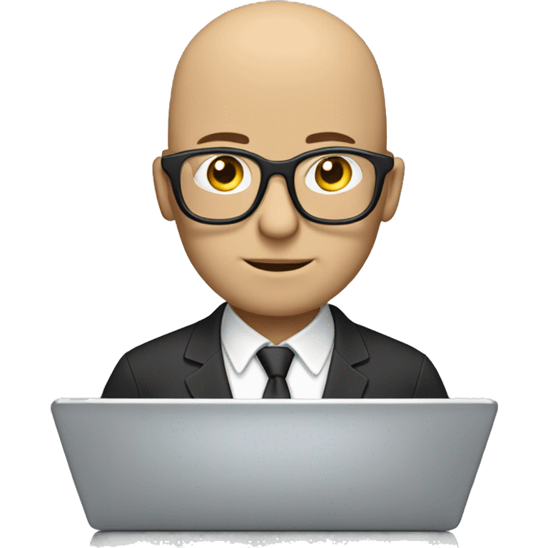 bald man with glasses typing on laptop - focussed emoji