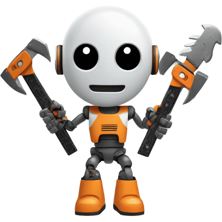 A robot with a human face and chainsaw hands emoji