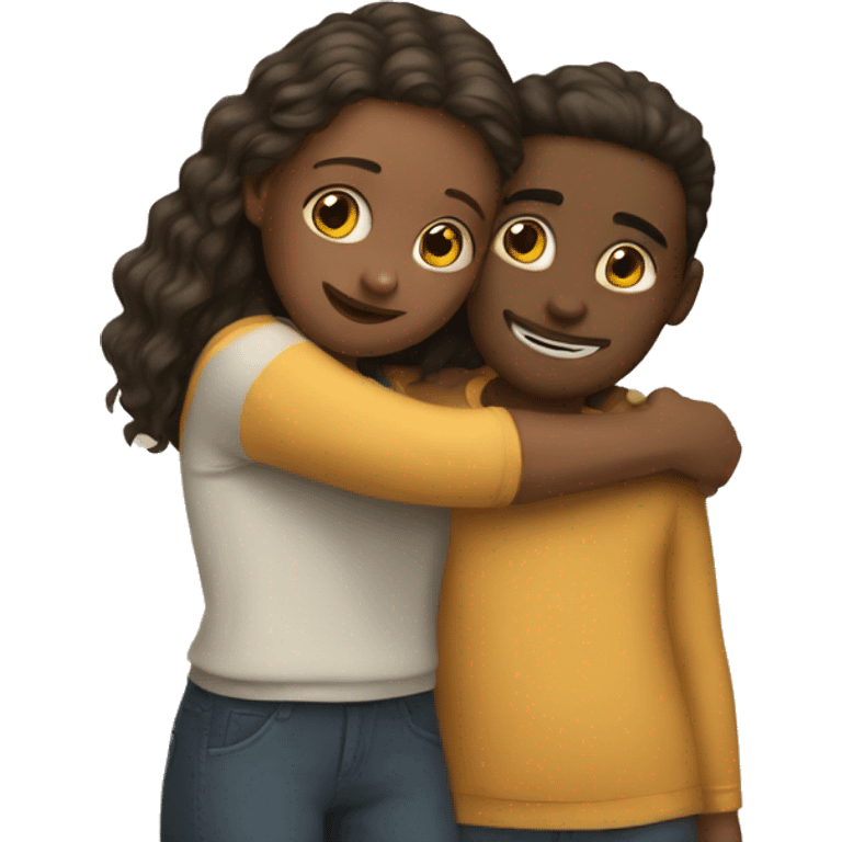 Girl and boy make a hug emoji