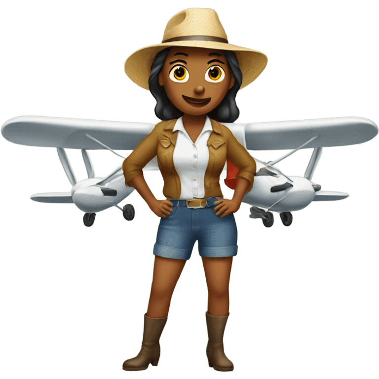 Sassy woman farmer flying airplane emoji