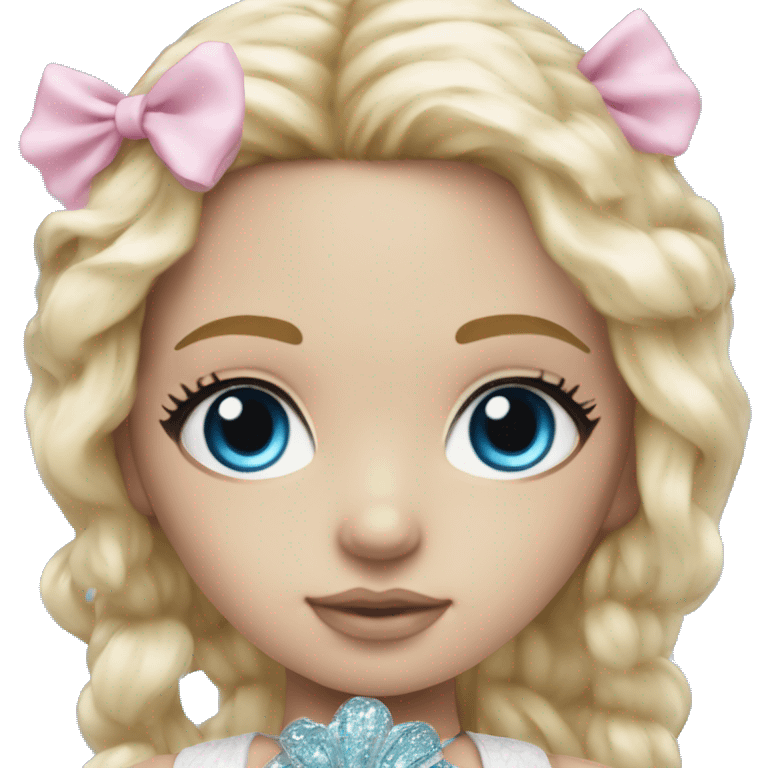 ocean blue doll eyes, blonde hair, feminine, pink, girl, angelic emoji